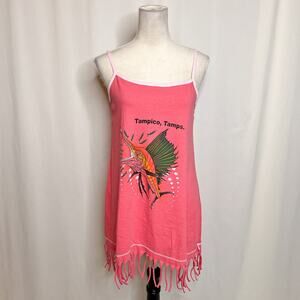 Camps Vintage Y2K Tampico Tamps Marlin Mini Dress Coverup Fringe Pink Tropical